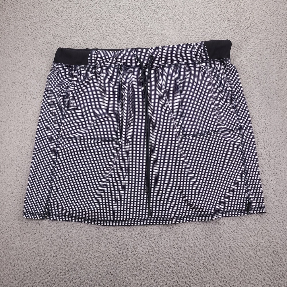 T By TALBOTS Skirt Size 1X Petite Mini Drawstring Waist Blue White Checks